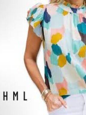 THML Verde Embroidered Puff Sleeve Multi-Color Print Sz M Boho Cottagcore Retro